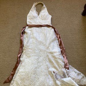 Nordstrom Bari Jay Halter Lace Wedding Dress Size 2